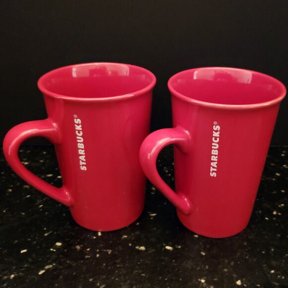 STARBUCKS Red Ceramic 11 oz Tall Mugs Christmas Valentines Discontinued Set 2 - Picture 9 of 10